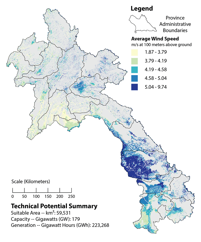 Results from the 2018 Technical Potential Study in Lao PDR for win denergy at 100m hub height